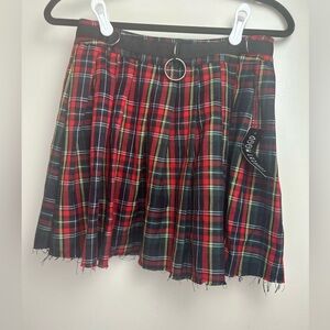 Current Mood X DollsKill Crimson RedBlack Crimson Code Plaid Pleated Skirt NWT M